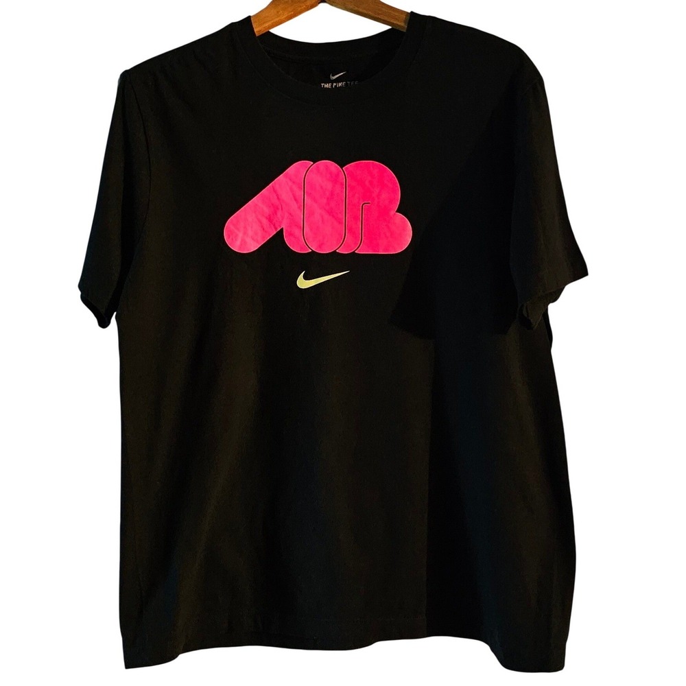 Nike Air‎ T-Shirt Mens Large Black Pink Neon Green Graphic Tee Crewneck L